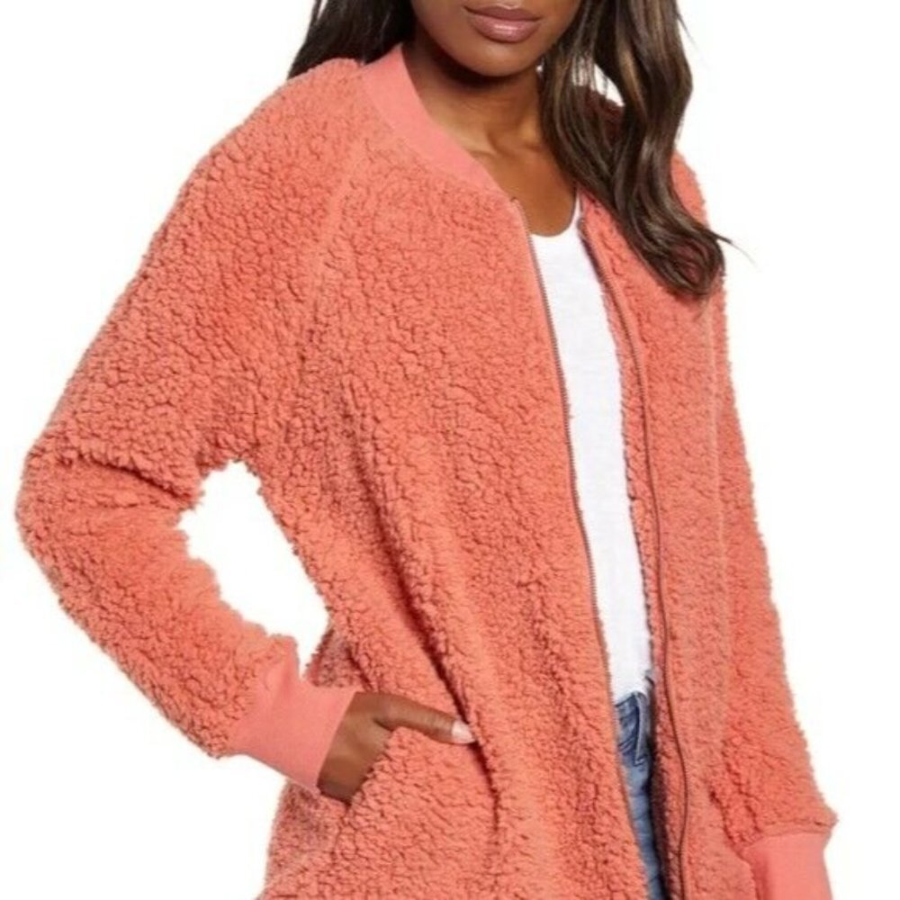 NWT Caslon Womens MED Orange High Pile Full Zip Sh
